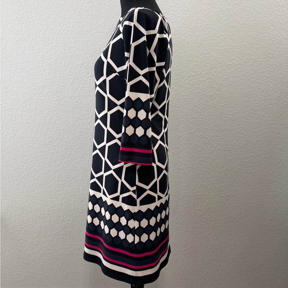 Eliza J Black and Cream Geometric Long Sleeve Dress - Picture 4 of 9